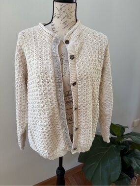 Vintage Alps Cream Textured Knit Cardigan Sweater, Size Medium